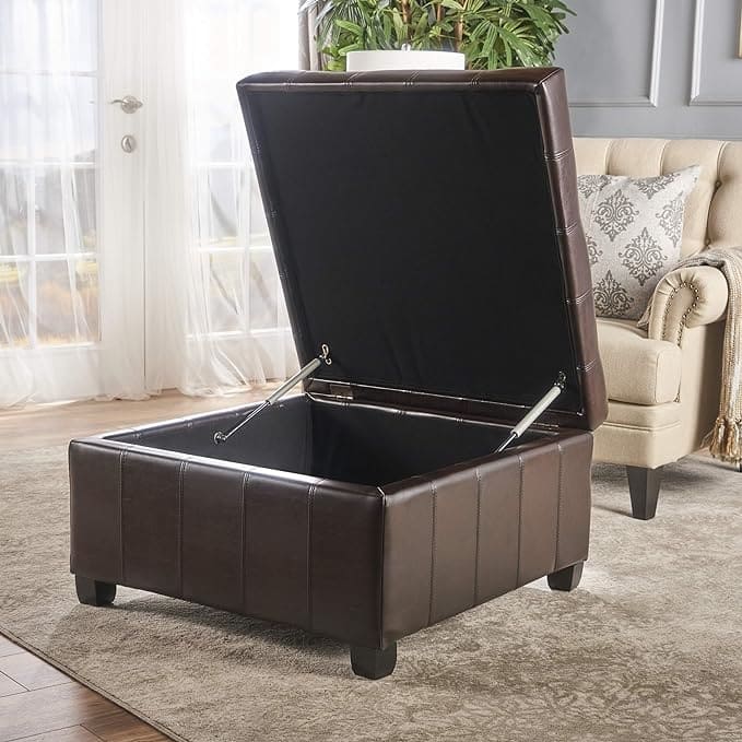 Upholstery Storage Ottoman Bench - Brown
