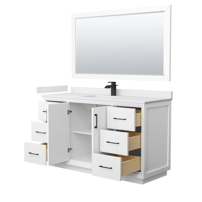 Strada 60-Inch Single Vanity Set, Cultured Marble Top, 58-Inch Mirror