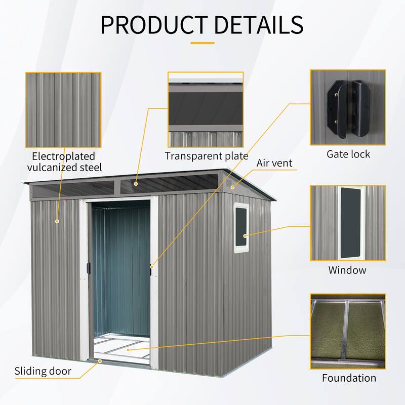 8 ft x 6 ft Outdoor Metal Storage Shed with Window and Transparent plate for Garden, Lawn