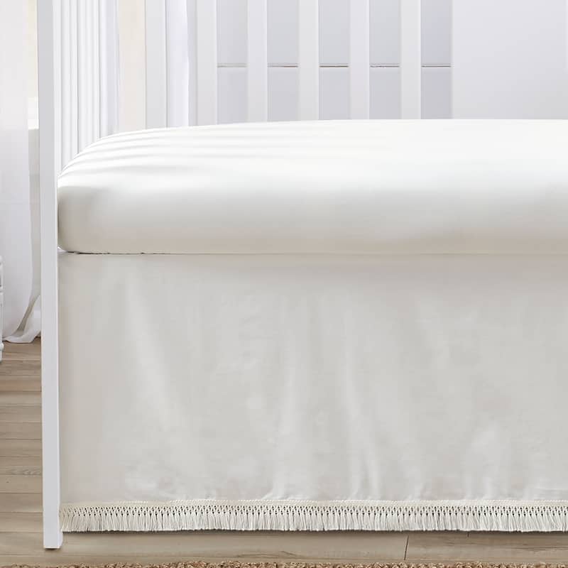 Sweet Jojo Designs Ivory Boho Diamond Boy Girl 4pc Nursery Crib Bedding Set Bohemian Gender Neutral Shabby Chic Cotton Fringe