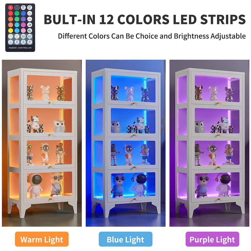 4/5-Tier Curio Display Cabinet with Glass Flip Doors & LED Light Strip