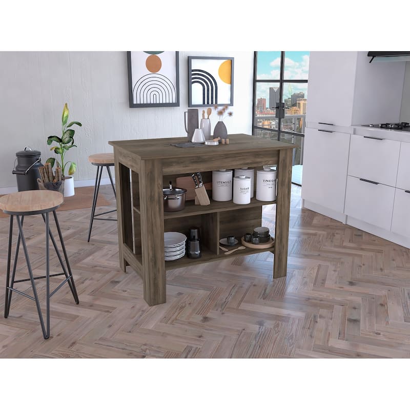 Kitchen Island with Four Legs and Three Shelves