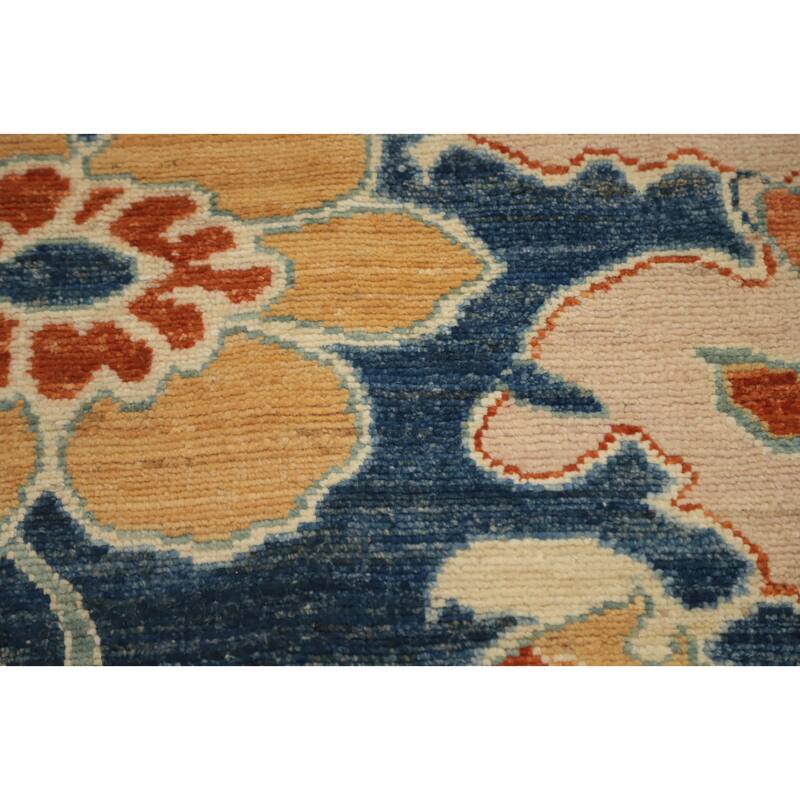 Hand Knotted Oriental 100% Wool Carpet Transitional Floral Navy Blue & Blues Oushak Area Rug - 11' 10'' X 9' 2''