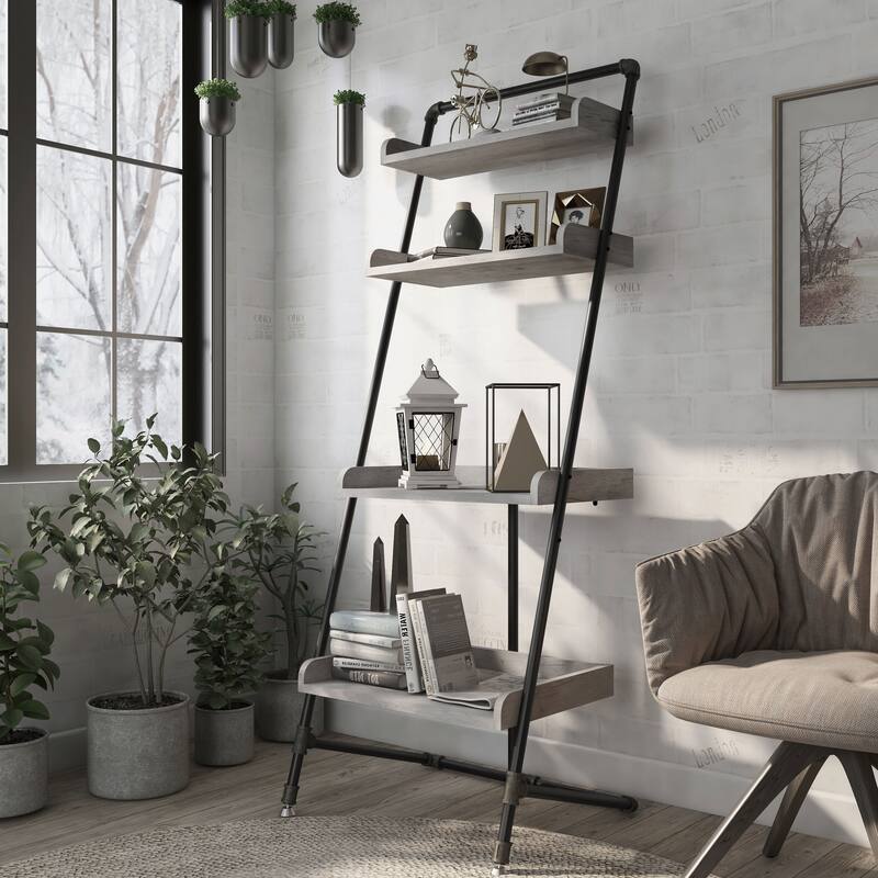 Callana Rustic 4-Shelf Ladder Display Shelf by Furniture of America - Vintage Grey Oak