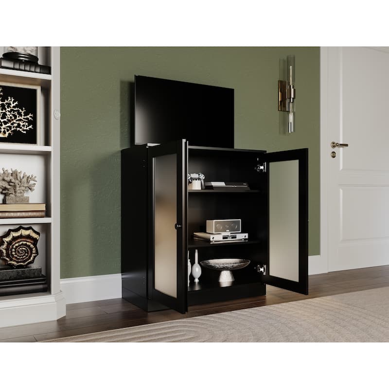 Palace Imports 100% Solid Wood TV Stand with Frosted Glass Doors for TVs up to 32"