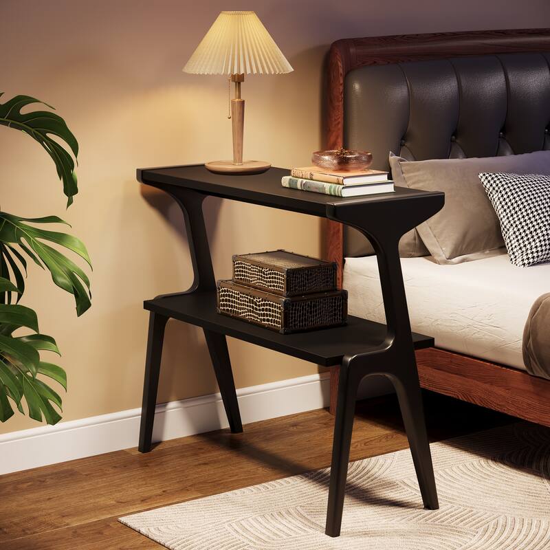 Narrow End Table for Living Room, 2-Tier Slim Sofa Side Table (Set of 2)