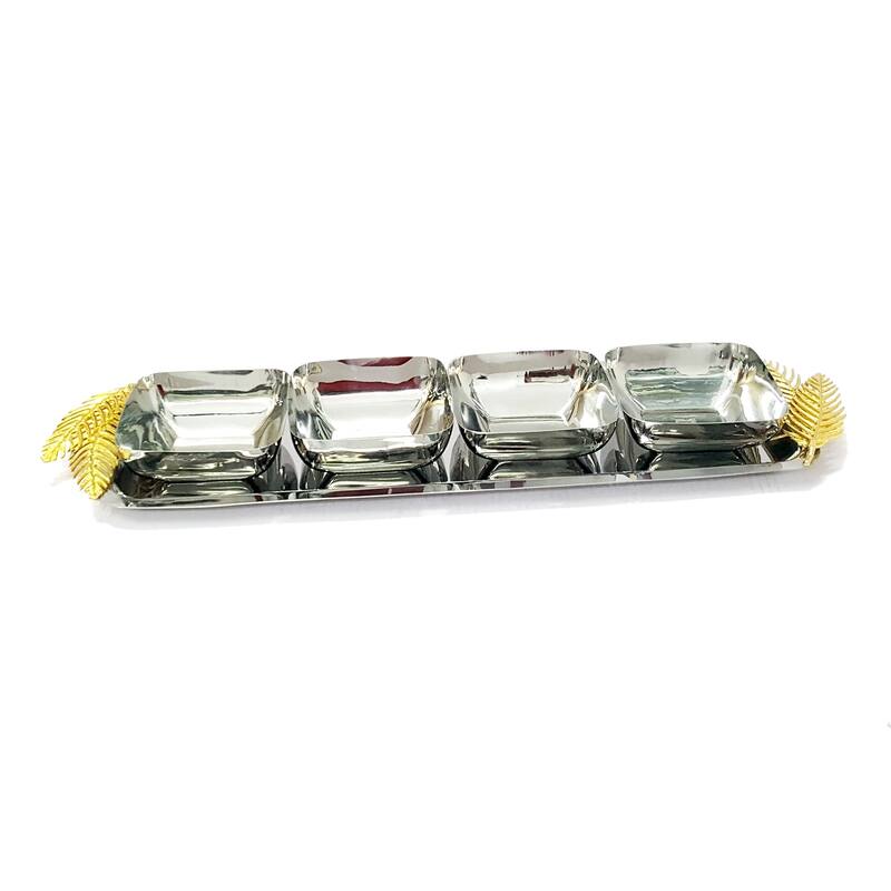 Rectangular Tray with 4 Bowls with Gold Fern: each Bowl 5" D