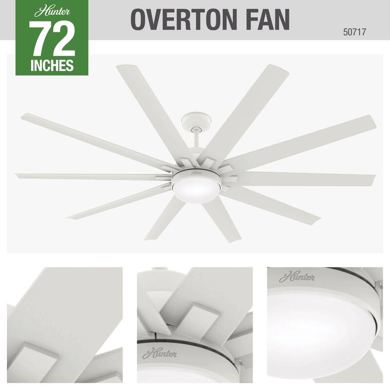 Hunter 72" Overton Outdoor Ceiling Fan w/Light Kit, Wall Control - Windmill - Transitional, Modern - DAMP RATED, ENERGY STAR!