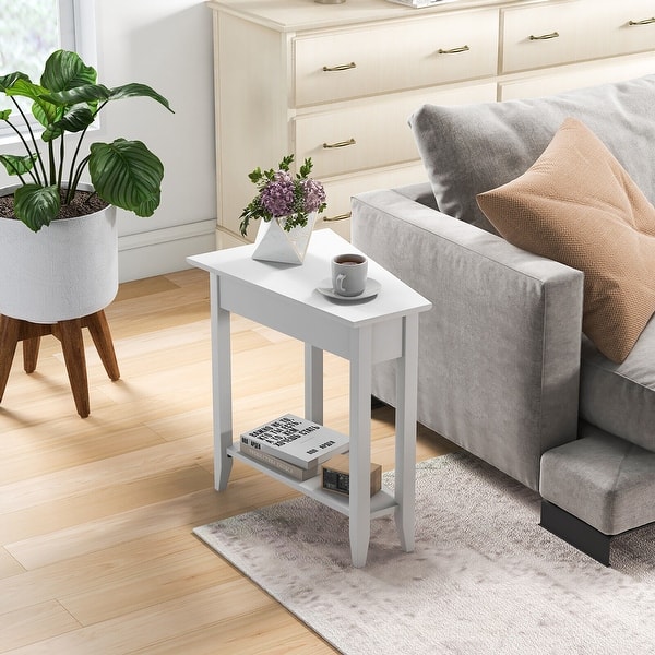 2-Pack 3-Tier Narrow Nightstand Set – Cherry Brown Wood End Tables With Drawers For Small Spaces