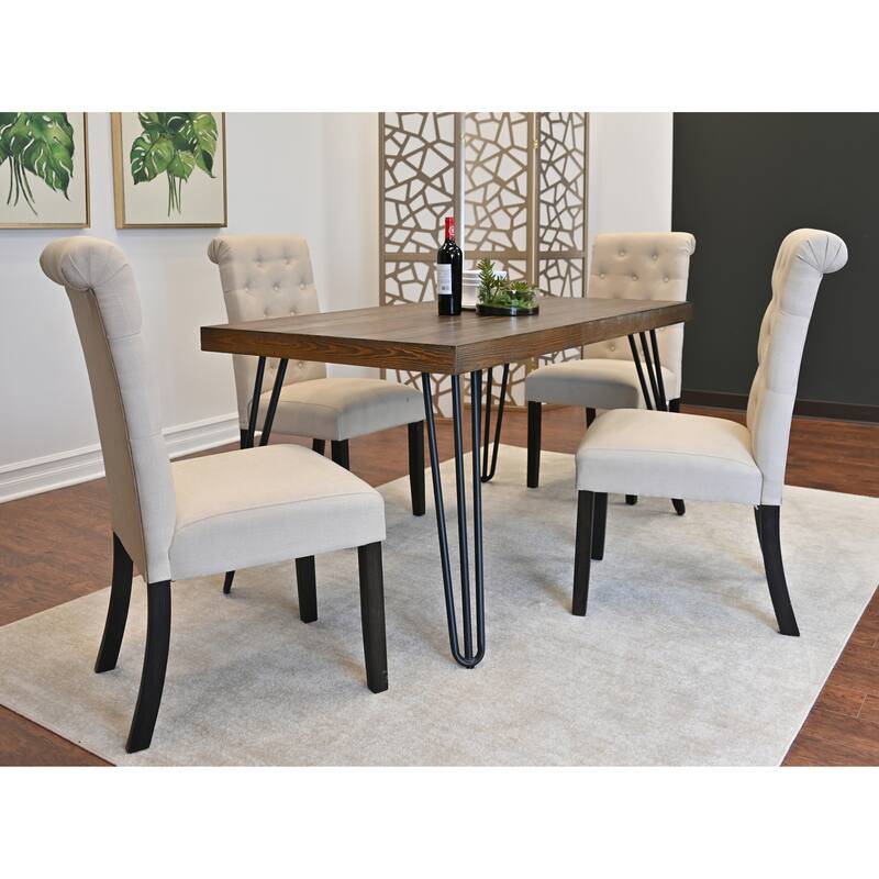 5-Piece Industrial Dining Set with Rectangular Table & Tufted Chairs