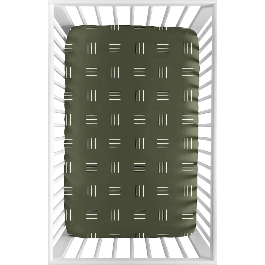 Baby Boy Girl Fitted Mini Portable Crib Sheet Hunter Green Boho Mudcloth Pack Play White Bohemian Woodland Tribal Gender Neutral