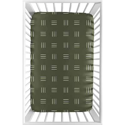 Fitted Mini Portable Crib Sheet Portable Crib Pack and Play Green White Bohemian Woodland Mud Cloth Hatch Triple Line Jungle