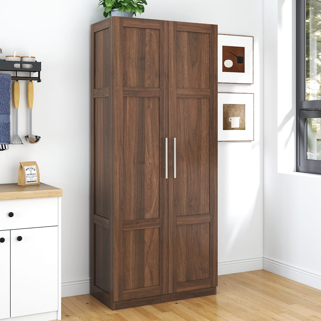 Kitchen Pantry Cabinet with 2 Doors, Freestanding Wooden Storage Cabinet, Buffet Cabinet with 2 Adjustable Shelves