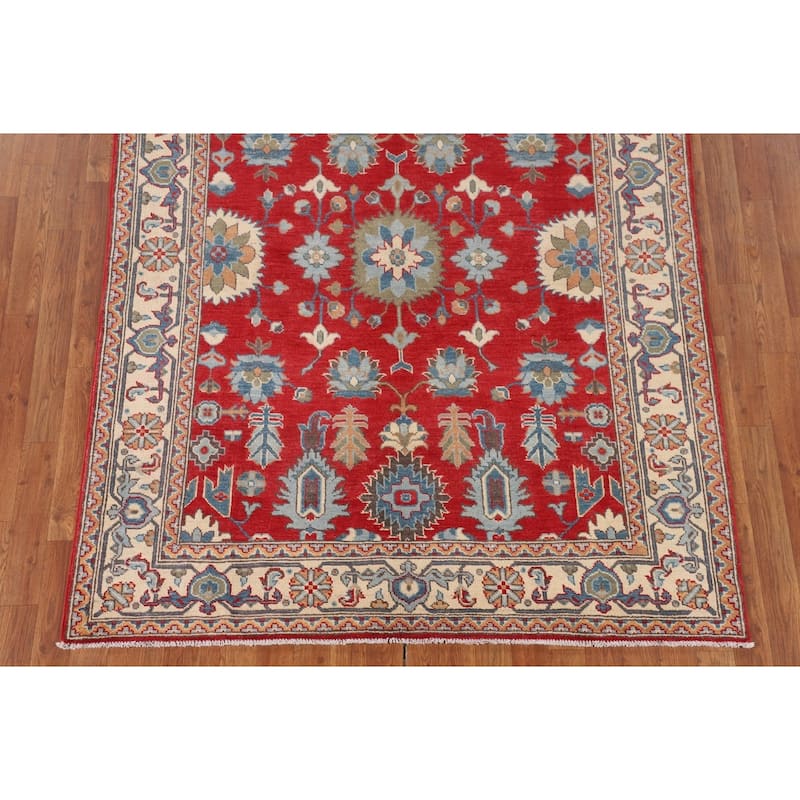 Red Kazak Area Rug Hand-Knotted Bedroom Wool Carpet - 5'1" x 6'7"