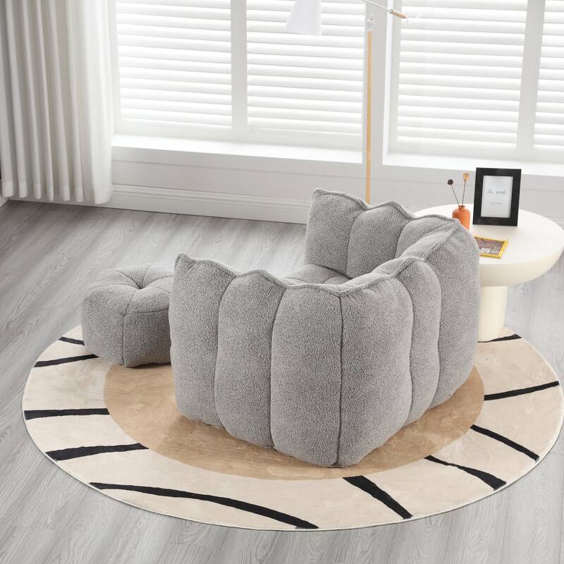 Modern Chenille Bean Bag Chair with Ottoman, Set of 1