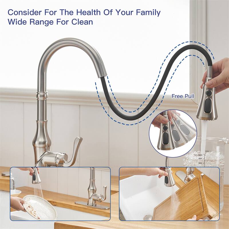 Single Handle Kitchen Faucet With Pull Down Sprayer Modern Kitchen Sink Faucets One Hole Basin Taps With Valve and Deck Plate