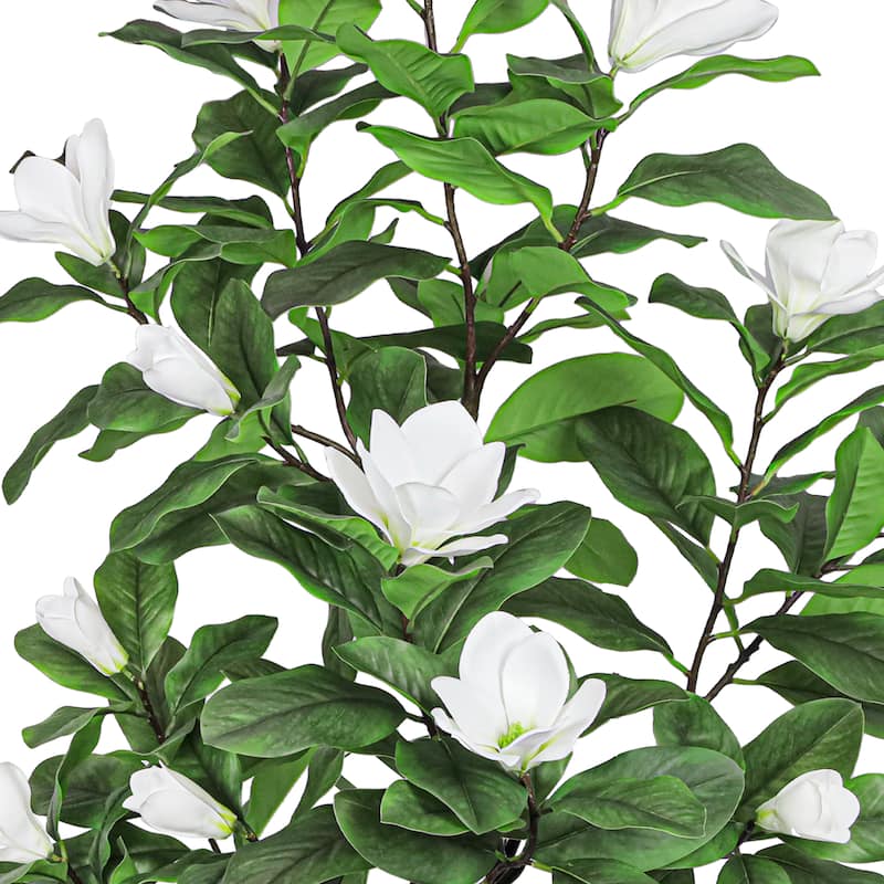 6ft Real Touch White Artificial Magnolia Flower Tree in Black Pot - 72" H x 27" W x 27" DP