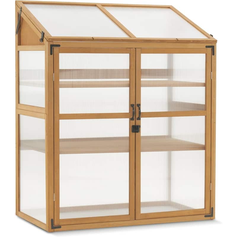 MCombo Cold Frame Greenhouse with Adjustable Shelves, Solid Wood 1344 - Natural