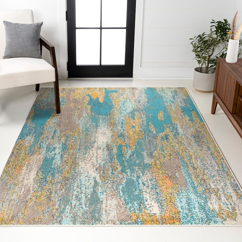JONATHAN Y Groovy POP Modern Abstract Vintage Waterfall Area Rug - 4 X 6 - Blue/Brown/Orange
