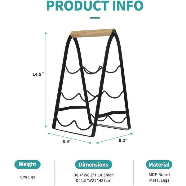 6 Bottle Metal Wine Rack with Wood Handle for Countertop - Bed Bath ...