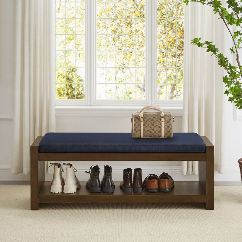 47in Accent Bench with Lower Shelf Shoe Rack - Navy Blue