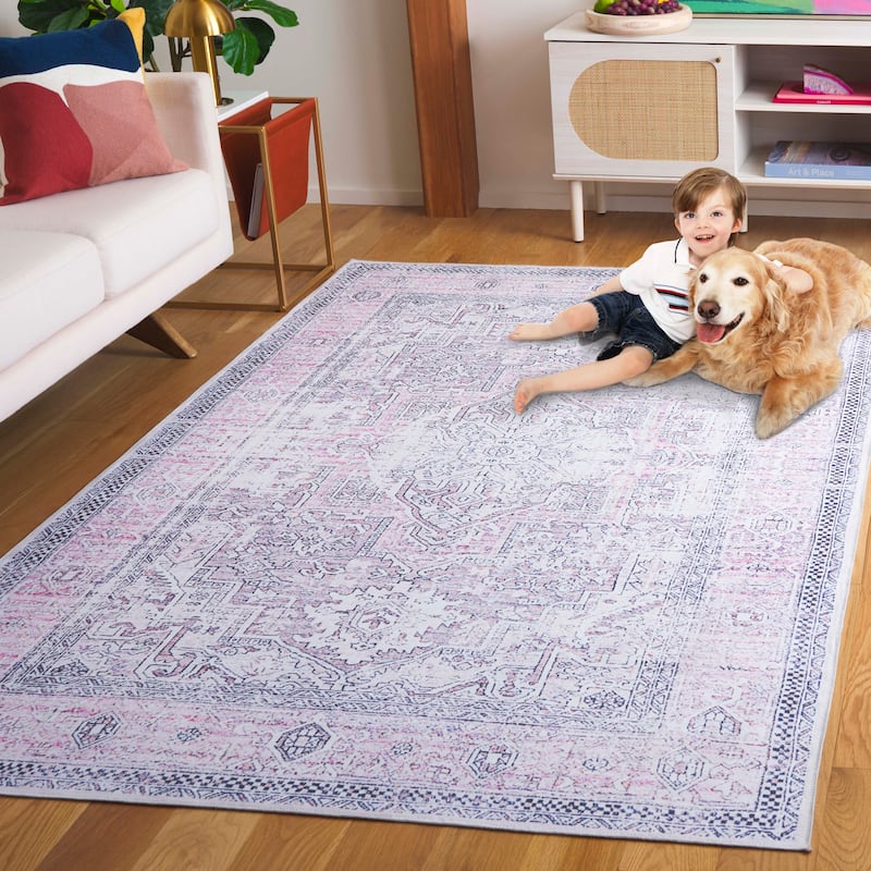 SAFAVIEH Arizona Heepke Vintage Machine Washable Rug - 6' Round - Pink/Beige