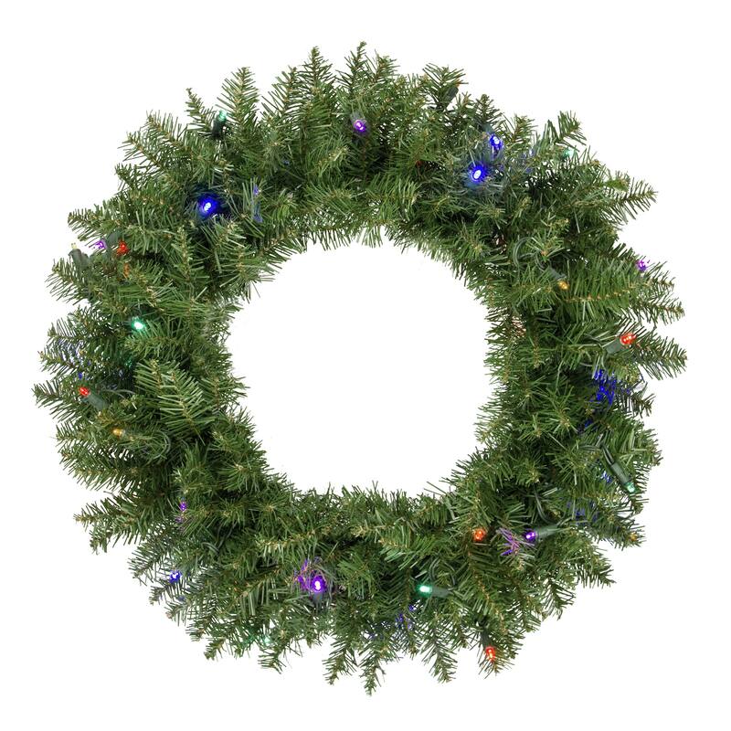 Pre-Lit Rockwood Pine Artificial Christmas Wreath - 24" - Multi LED Lights