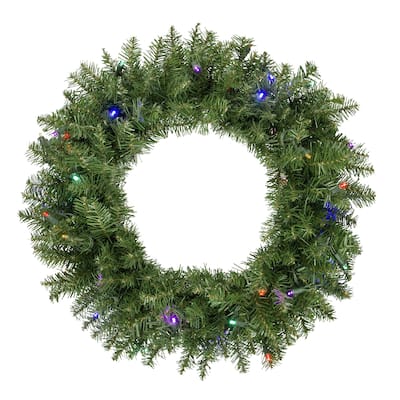 Rockwood Pine Artificial Christmas Wreath, 24-Inch, Multi LED Lights