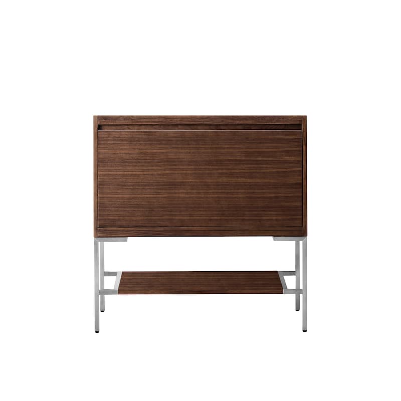 James Martin Vanities Mantova 35.4" Single Vanity Cabinet, Mid-Century Walnut - Brushed Nickel Base, No Top