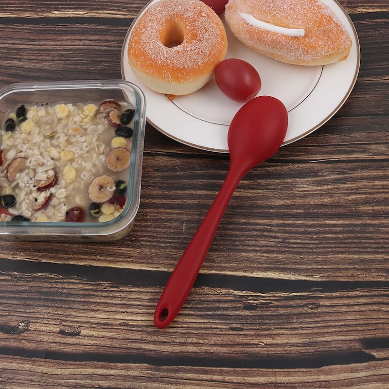 Silicone Dinner Spoon Table Spoon Dessert Spoon Utensils - Red - 7.9" x 1.8"(L*W)