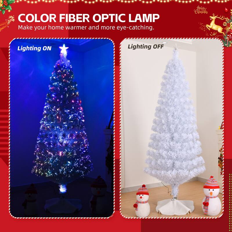 6 ft Fiber Optic Christmas Tree Pre-Lit Multi-Color Auto-Changing Lights with Star Topper and Sturdy Iron Base - 6 Ft