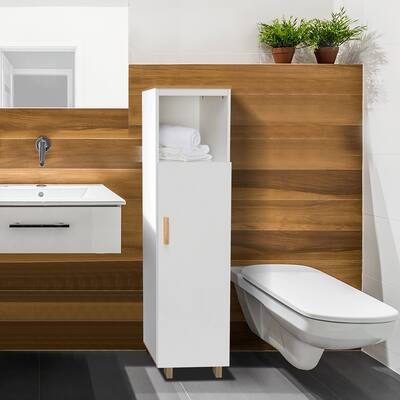 3-Layer Solid Wood Foot Single Door Bathroom Cabinet White