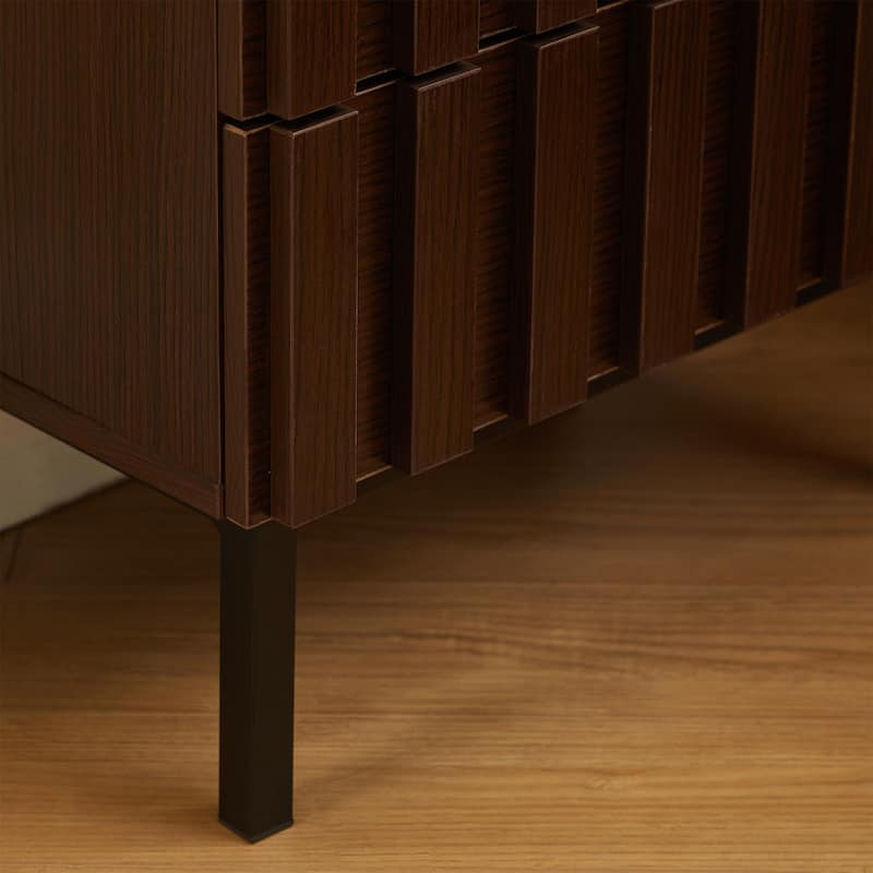 Mid Century Woodgrain Nightstand Pair 2 Drawers Bedside Table