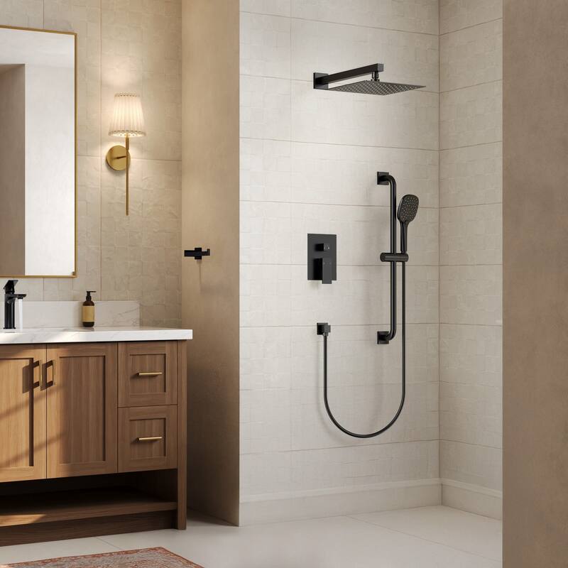 GRANDJOY 2-Spray Concealed Rain Shower System with Handheld, Wall-Mount Modern Design
