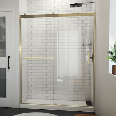 DreamLine Sapphire-V 56 - 60 in. W x 76 in. H Bypass Shower Door in Brushed Gold and Clear Glass