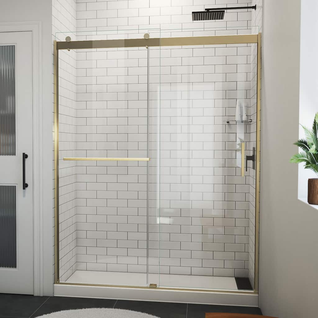 DreamLine Sapphire-V 56 - 60 in. W x 76 in. H Bypass Shower Door in Brushed Gold and Clear Glass