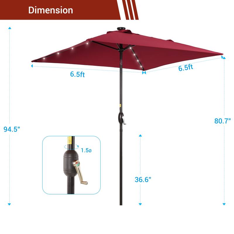 LIVOOSUN 6.5×6.5FT LED Square Patio Umbrella with UPF50+, Tilt Function, and Wind-Resistant Design——Experience Outdoor Comfort