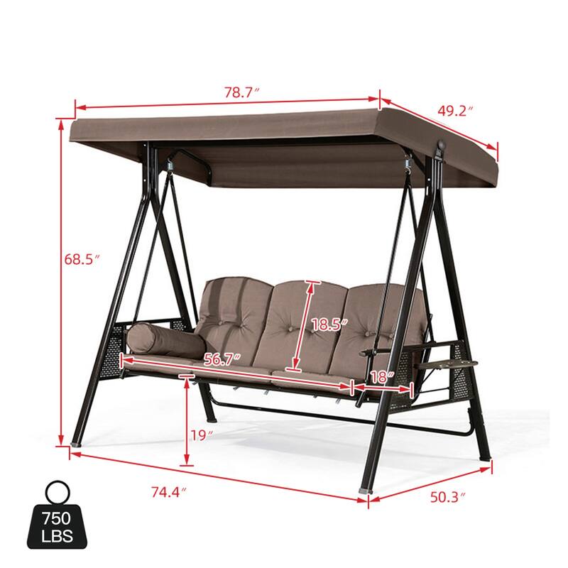 PURPLE LEAF Deluxe Outdoor Patio Porch Swing with Weather Resistant Steel Frame, Cushions and Pillow Included