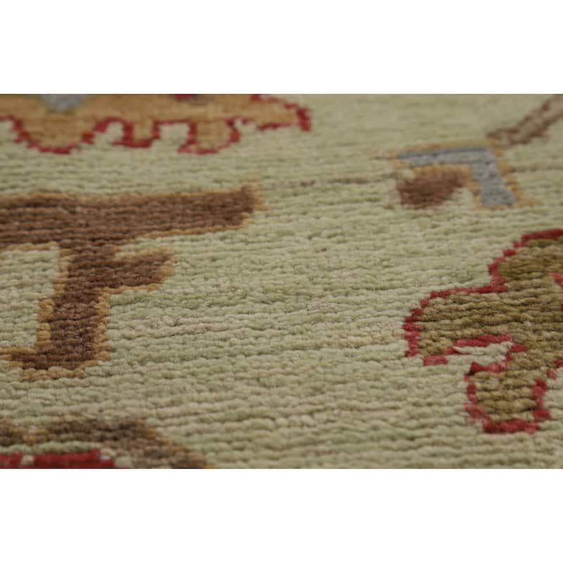 Hand Knotted Oriental 100% Wool Carpet Transitional All-Over Green Oushak Area Rug - 12' 4'' X 9' 2''