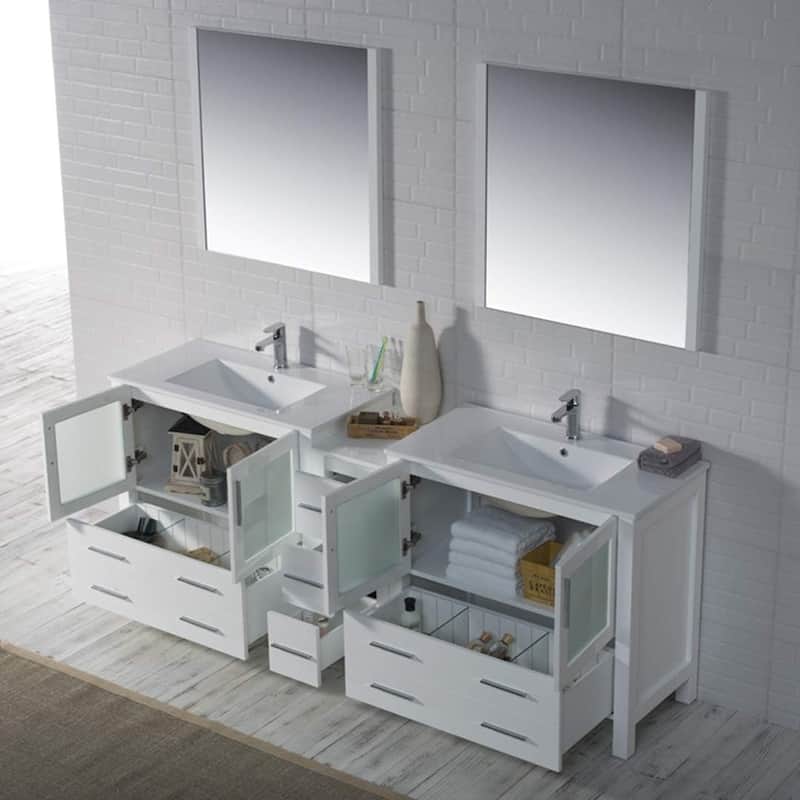 Blossom Sydney 84 Inch Solid Wood Double Sink Vanity with Side Cabinet