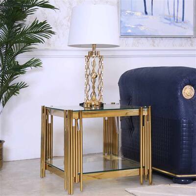 Golden Stainless Steel Tempered Glass Coffee Table with Glass Top