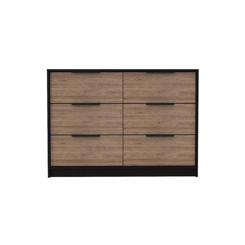 Black Wengue and Pine Modern Dresser with Smooth Gliding Drawers, Sleek Style, and Space-Saving Bedroom Storage