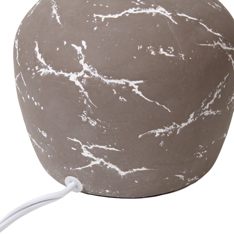 Marble Inspired Ceramic Table Lamp with White Fabric Drum Shade Modern Compact Accent Lighting Multiple Colors