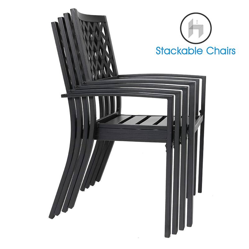 MAISON ARTS 7/9-Pieces Patio Dining Set with Metal Rectangle Expandable Table and Metal Stackable Chairs