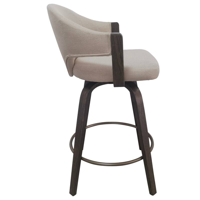 Modern Fabric and Bentwood 26" Counter Stool with Swivel, Set of 2