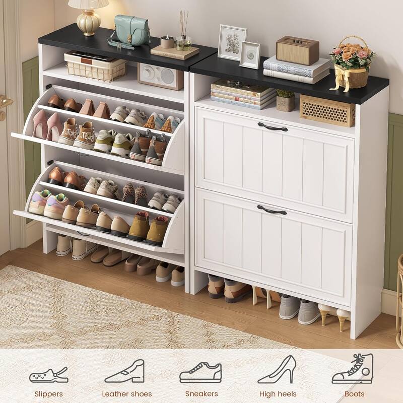 Shoe Storage Cabinet with 2 Large Flip Drawers Shoe Rack Cabinet