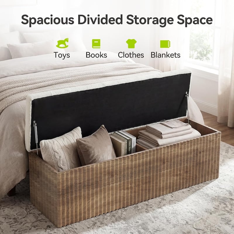 63" Upholstered End of Bed Storage Bench, Modern Wooden Entryway Bench with Cushion, Padded Ottoman