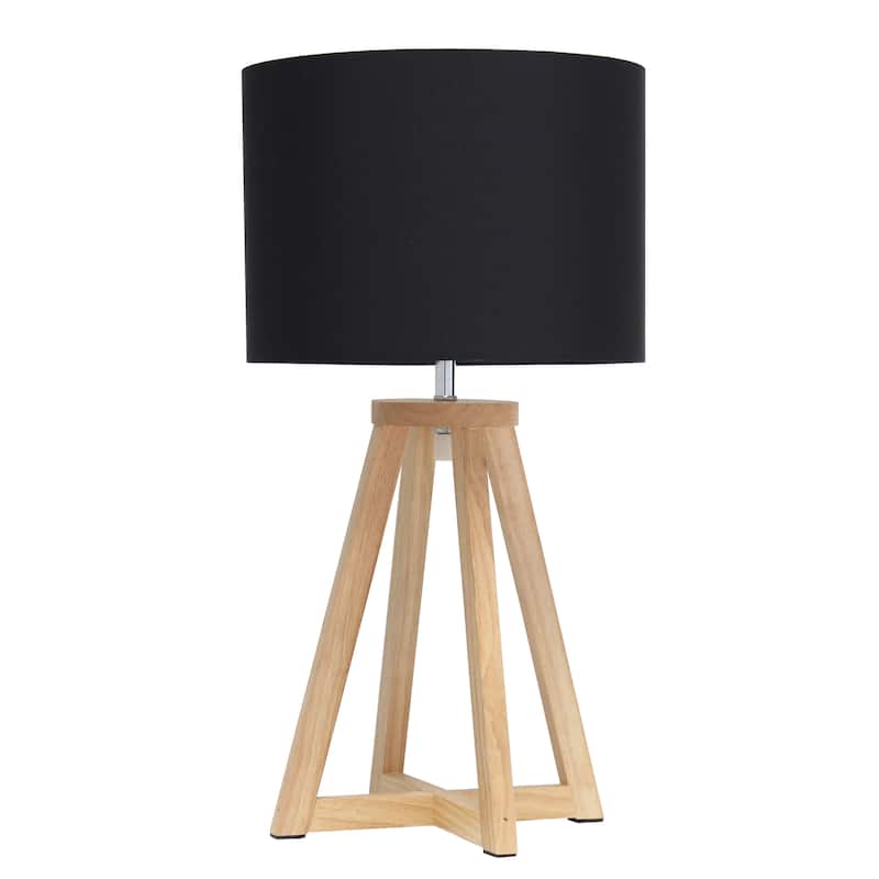 Wood Tripod Table Lamp with Drum Shade for Bedroom Decor - 9.75 x 9.75 x 19 in. (L x W x H) - Natural-Black