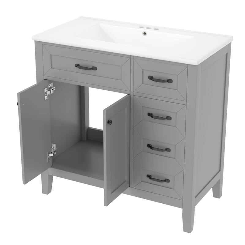 36" Bathroom Vanity with Sink Combo, Gray Bathroom Cabinet with Drawers, Solid Frame and MDF Board