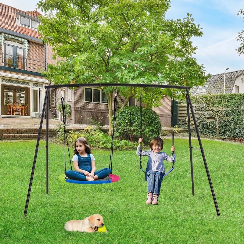 Sturdy Kids Swing Set for Backyard - 440lbs Capacity, Includes Saucer Swing & Belt Swing - 118.1×98.4×102.4 (inches)